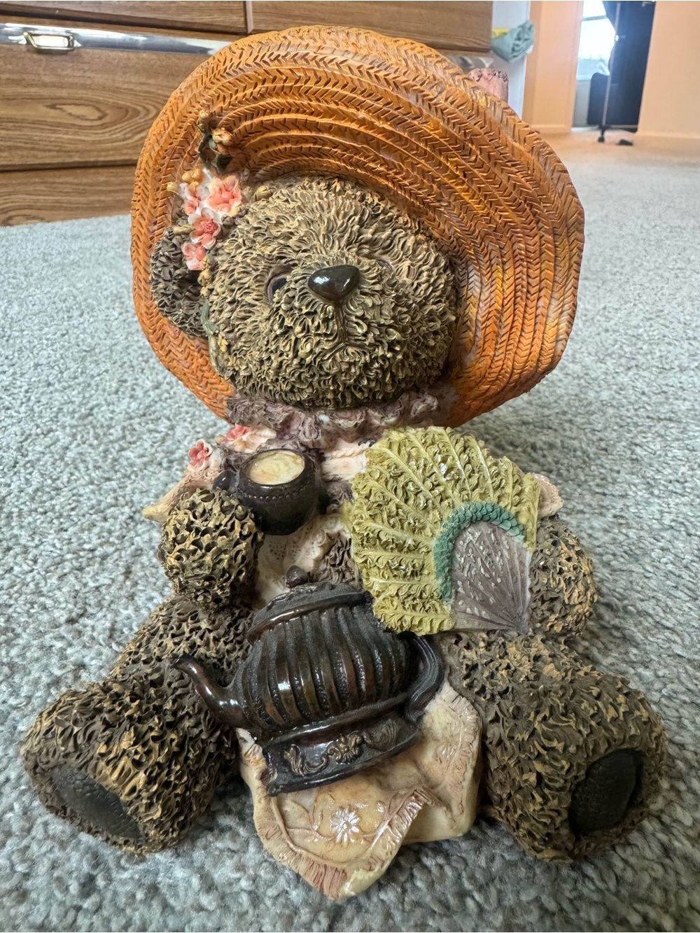 Bear Figurine Tea Party Teapot Hat Collectible Decor
